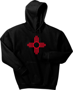 Black Hooded Sweatshirt with Red Zia Symbol