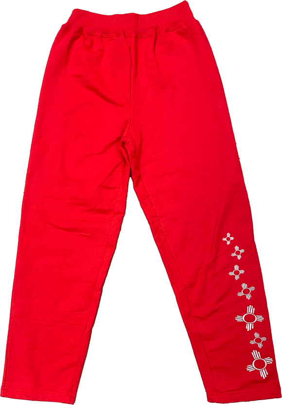 Ladies Red Sweats with Silver Falling Zia Symbols