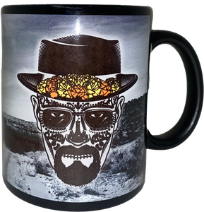 Black Coffee Mug with Sugar Skull and Desert Scene