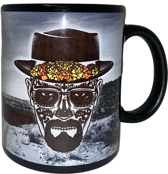 Black Coffee Mug with Sugar Skull and Desert Scene